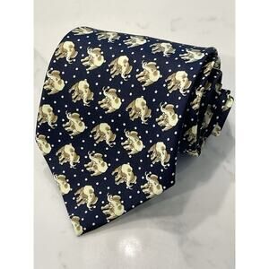 De Amanda Elephants Dark Blue 100% Silk Men's Tie Necktie Handmade 60 x 4